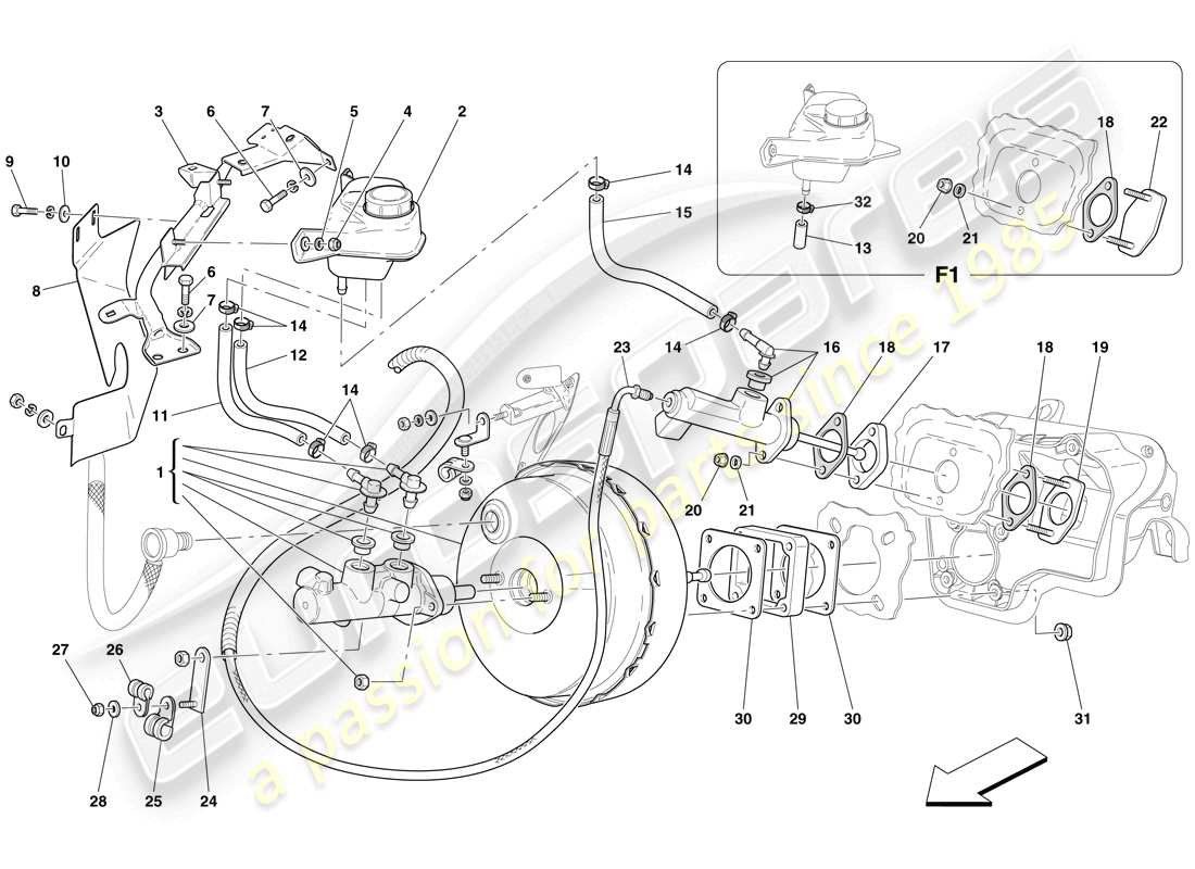 ferrari 612 scaglietti (rhd) hydraulic brake and clutch control part diagram