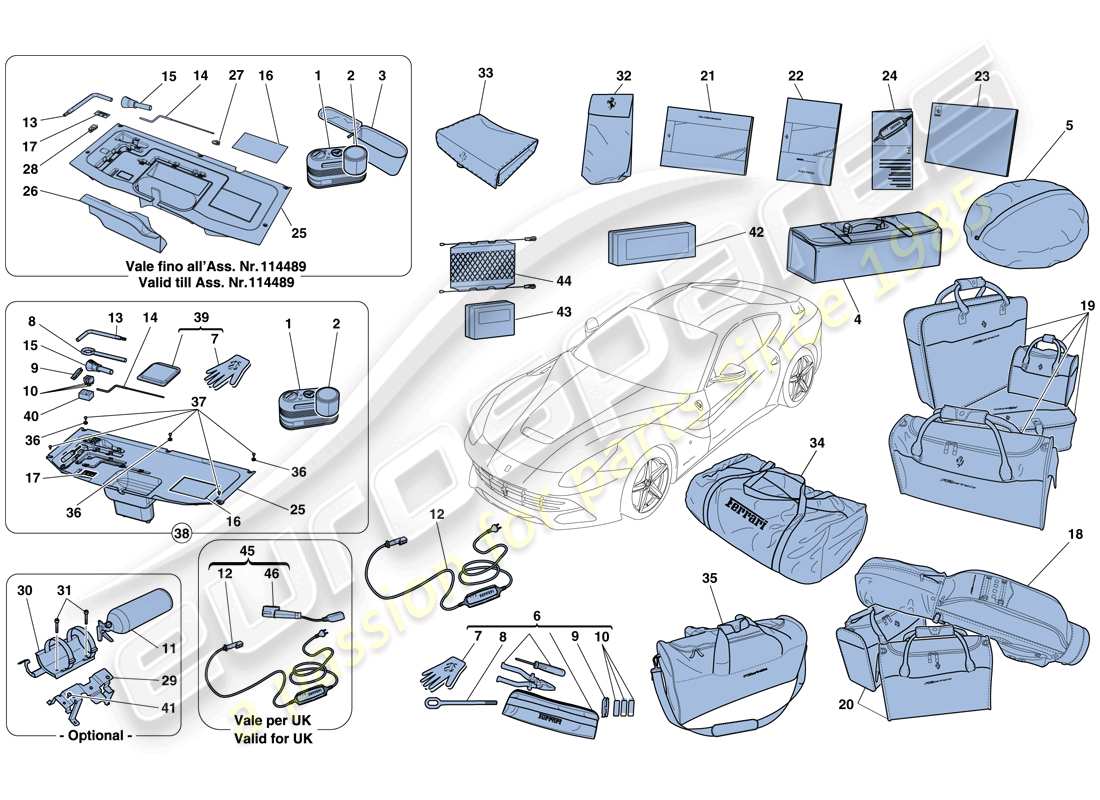 ferrari f12 berlinetta (rhd) tools and accessories provided with vehicle parts diagram