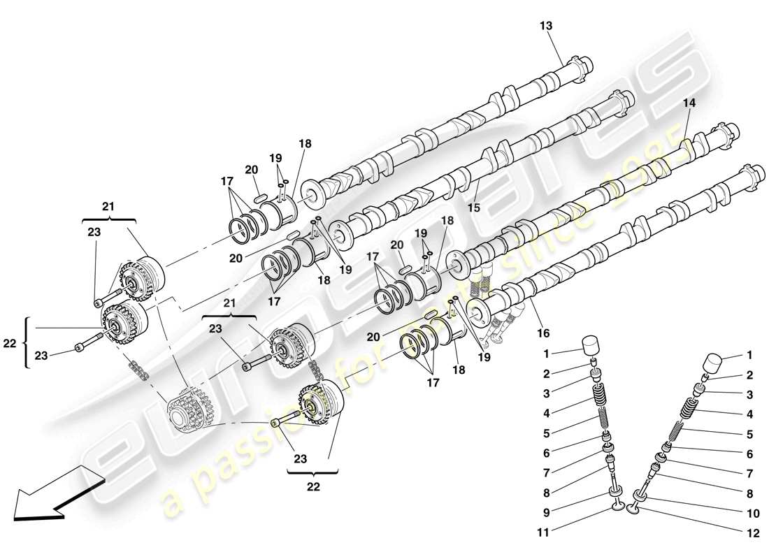 ferrari 599 gtb fiorano (rhd) timing system - tappets and shafts part diagram