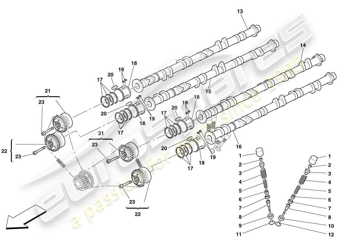 ferrari 599 gtb fiorano (rhd) timing system - tappets and shafts part diagram
