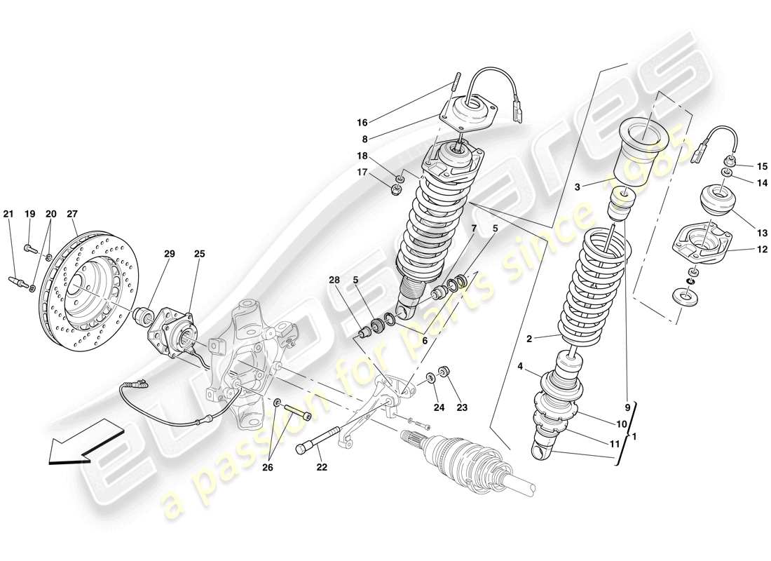 ferrari 612 sessanta (europe) rear suspension - shock absorber and brake disc part diagram