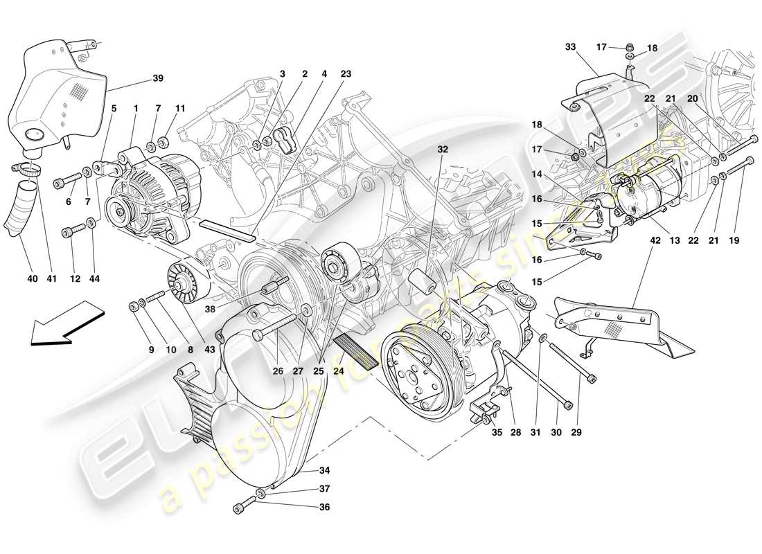 ferrari 599 sa aperta (europe) alternator, starter motor and ac compressor part diagram