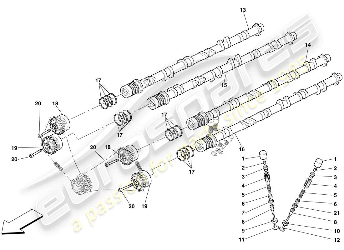 ferrari 599 sa aperta (europe) timing system - tappets and shafts parts diagram