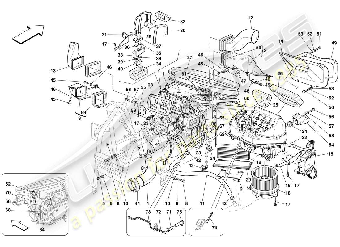 ferrari 612 sessanta (europe) evaporator unit and controls part diagram