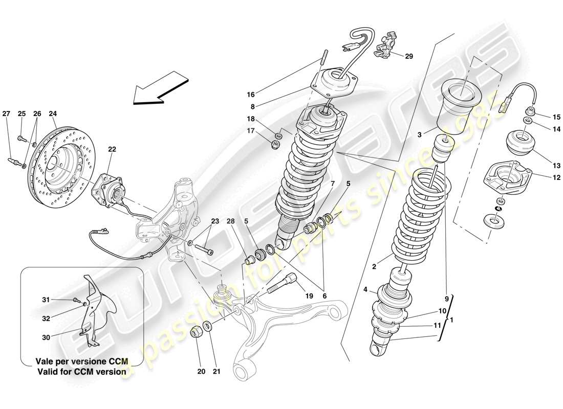 ferrari 612 sessanta (europe) front suspension - shock absorber and brake disc parts diagram