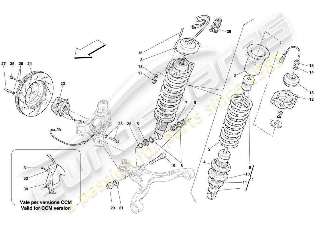 ferrari 612 sessanta (europe) front suspension - shock absorber and brake disc part diagram