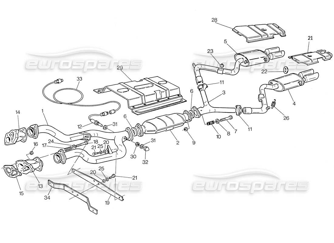 maserati biturbo spider exhaust system with catalys part diagram