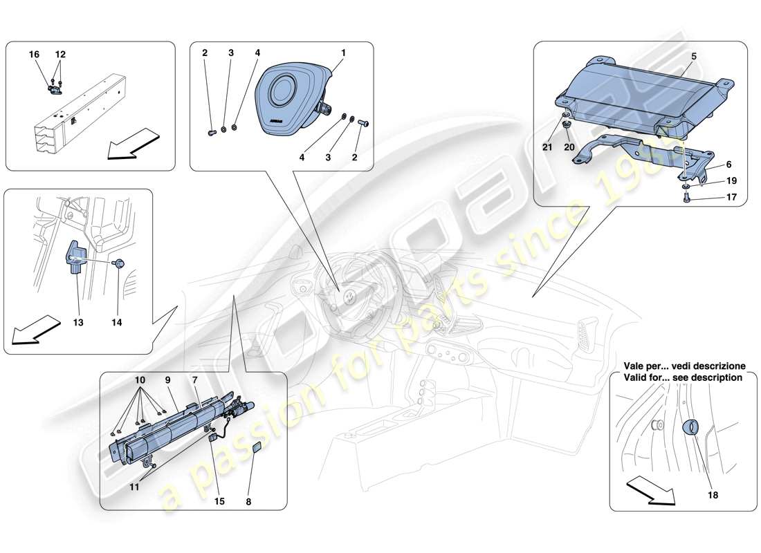 ferrari 458 speciale aperta (rhd) airbags parts diagram