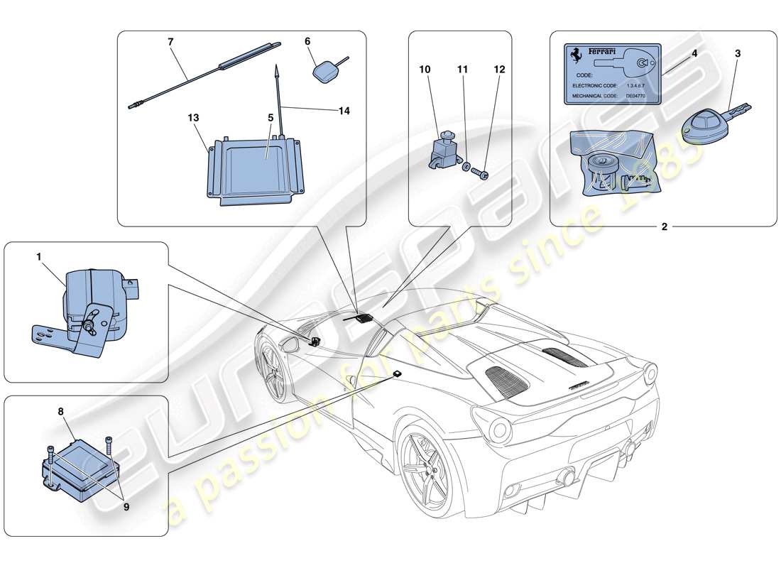 ferrari 458 speciale aperta (rhd) anti-theft system part diagram