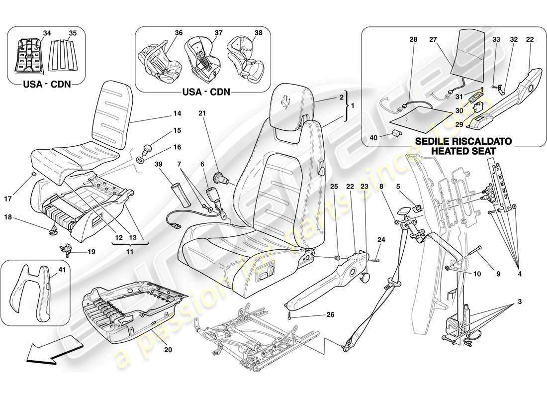 ferrari f430 coupe (usa) electric seat - seat belts part diagram