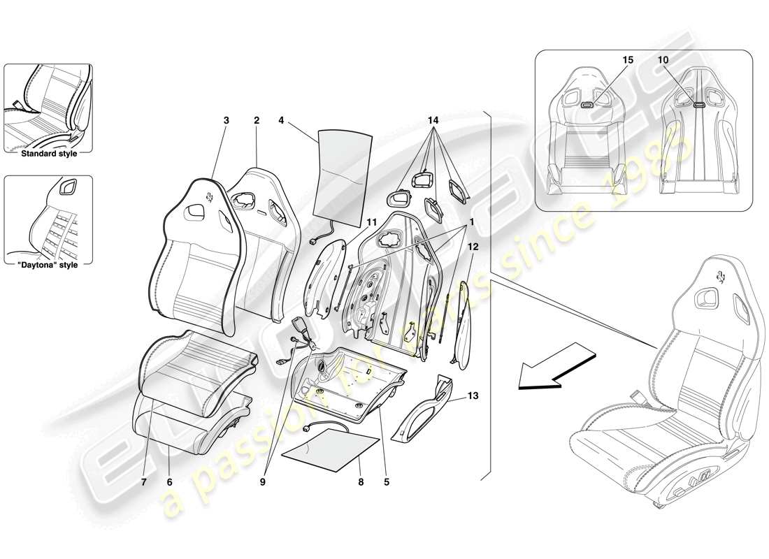 ferrari 599 gto (europe) front seat - trim and internal components part diagram