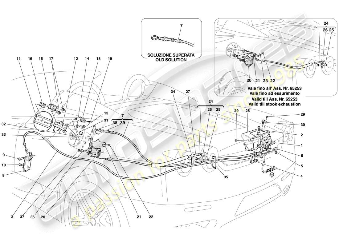 ferrari f430 spider (europe) engine compartment lid and fuel filler flap opening mechanisms part diagram