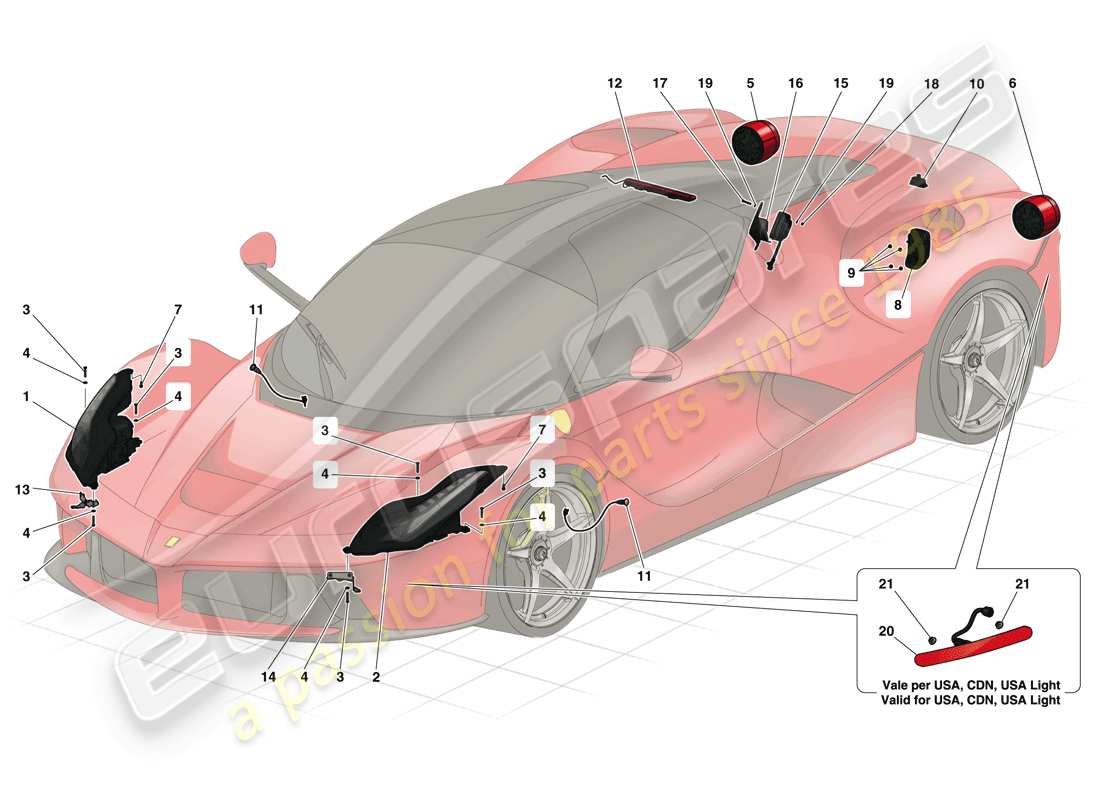 ferrari laferrari (europe) headlights and taillights parts diagram