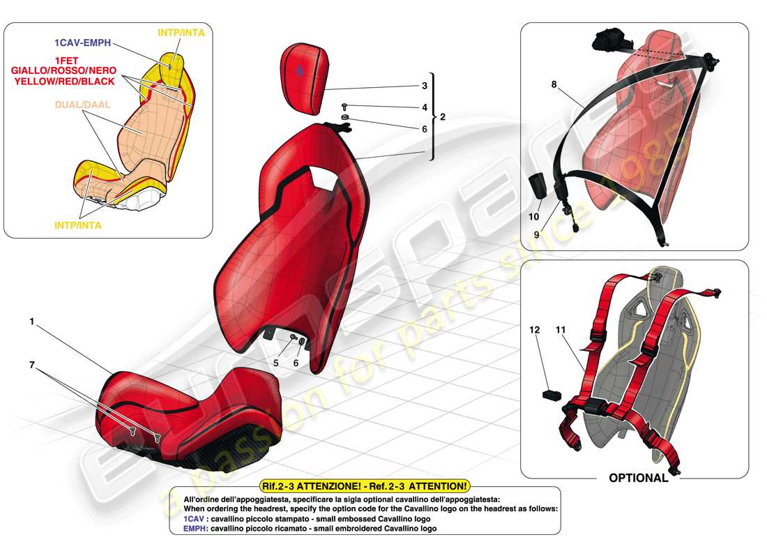 ferrari laferrari (usa) seats and seat belts parts diagram