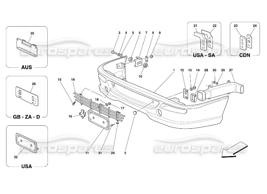 ferrari 355 (5.2 motronic) front bumper parts diagram