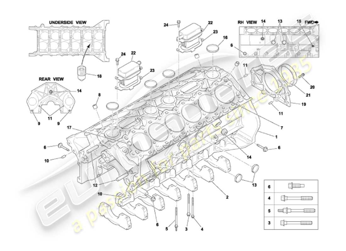 aston martin vanquish (2002) cylinder block part diagram