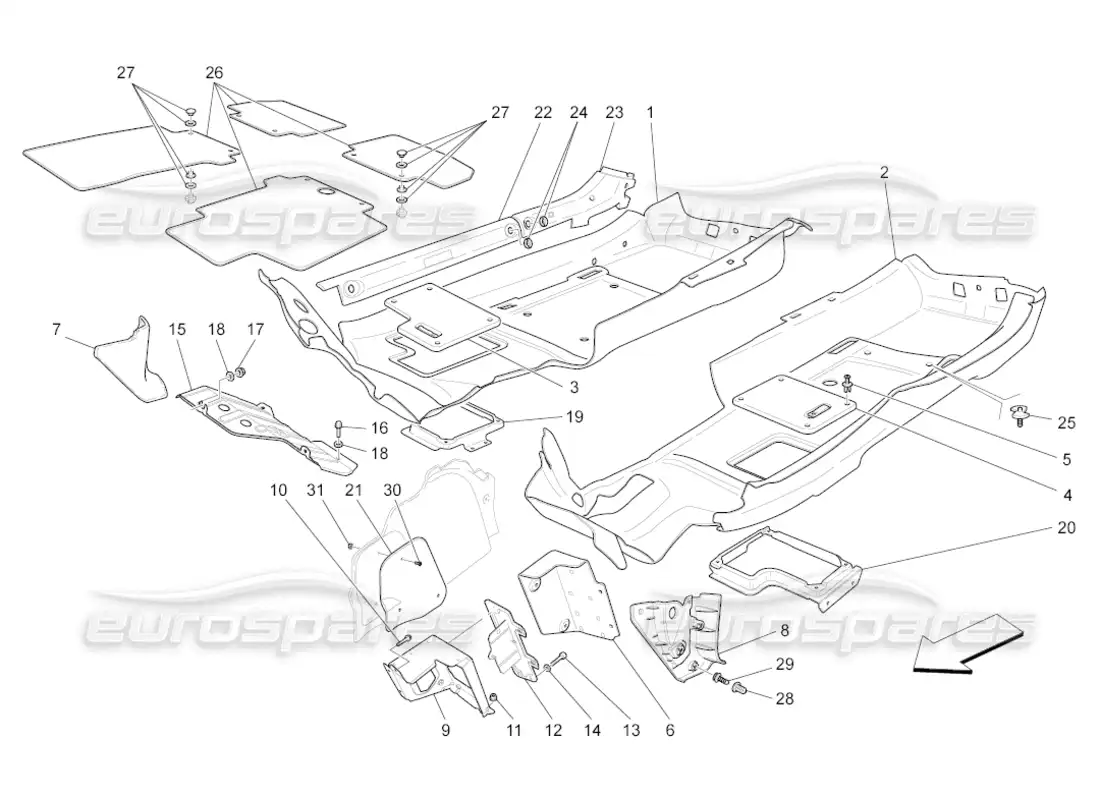 maserati grancabrio (2011) 4.7 passenger compartment mats parts diagram