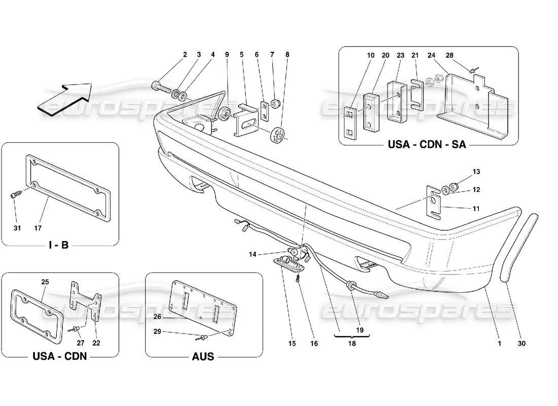 ferrari 355 (5.2 motronic) rear bumper parts diagram