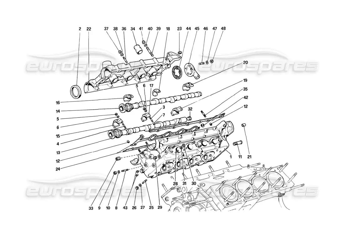 ferrari 308 (1981) gtbi/gtsi cylinder head (right) parts diagram
