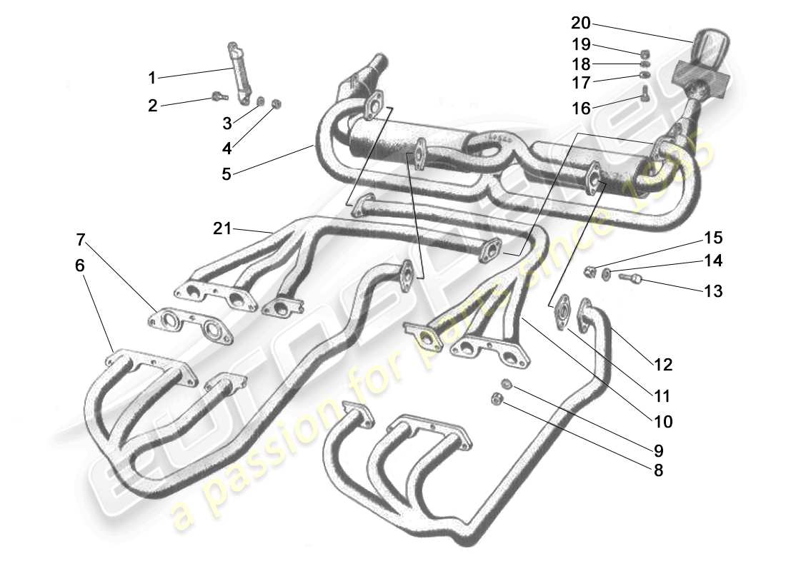 lamborghini miura p400s exhaust system (p400/s) parts diagram