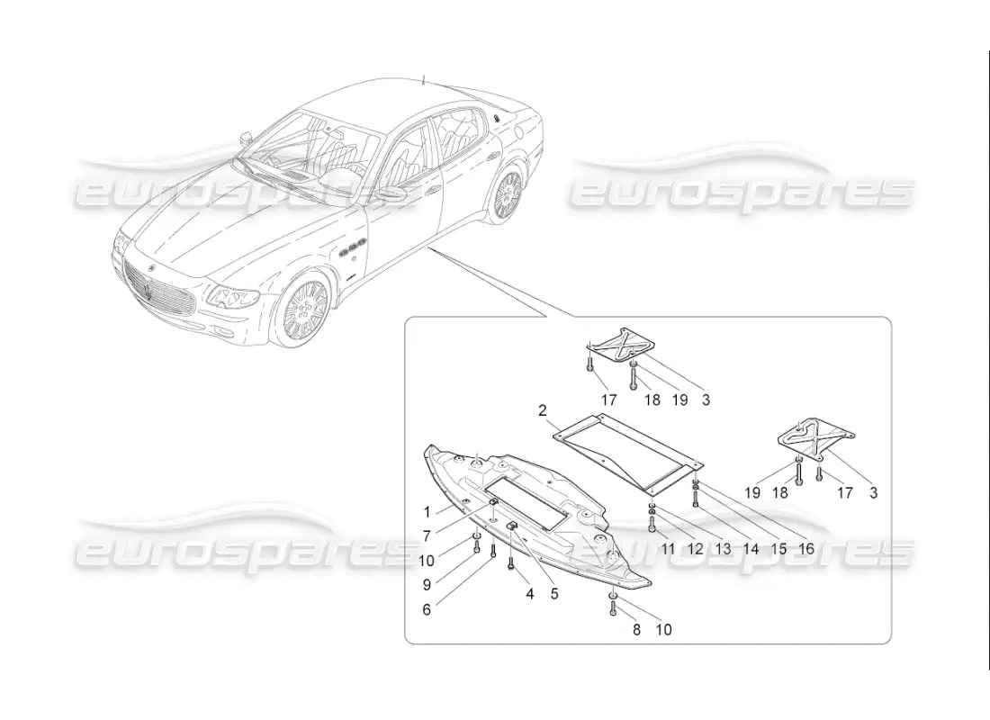 maserati qtp. (2008) 4.2 auto underbody and underfloor guards parts diagram