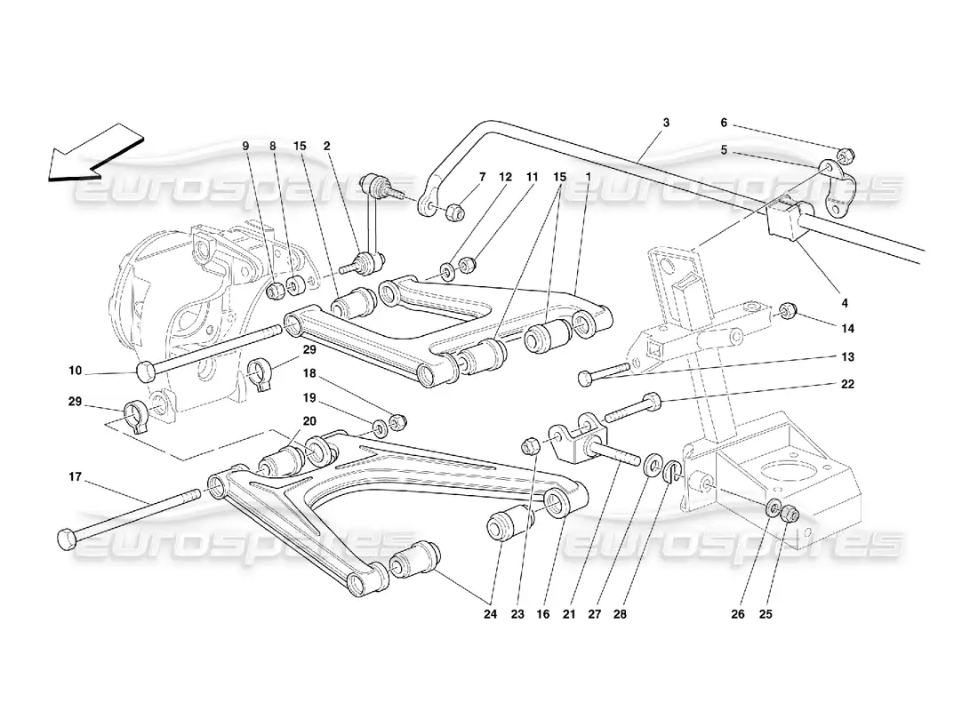 ferrari 355 (5.2 motronic) rear suspension - wishbones parts diagram