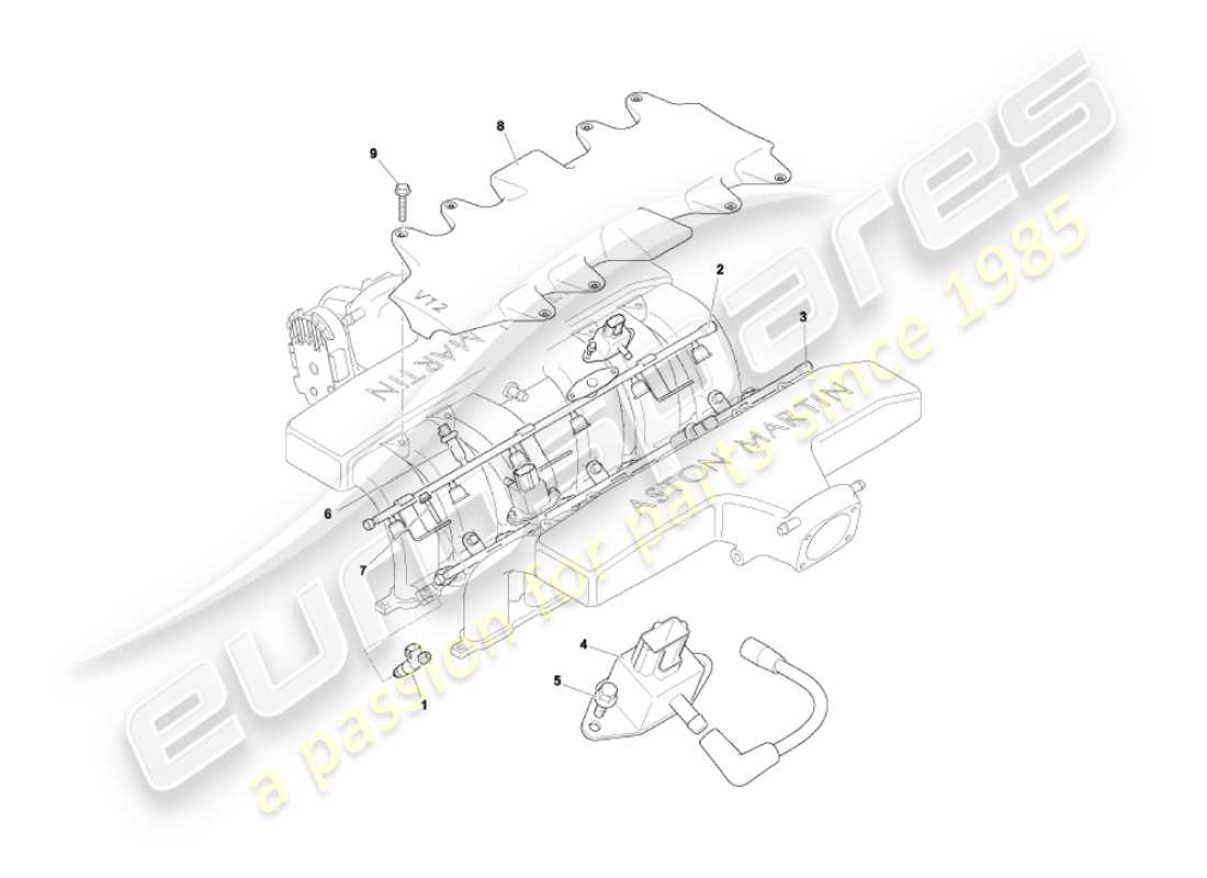 aston martin vanquish (2006) fuel rails & injectors part diagram