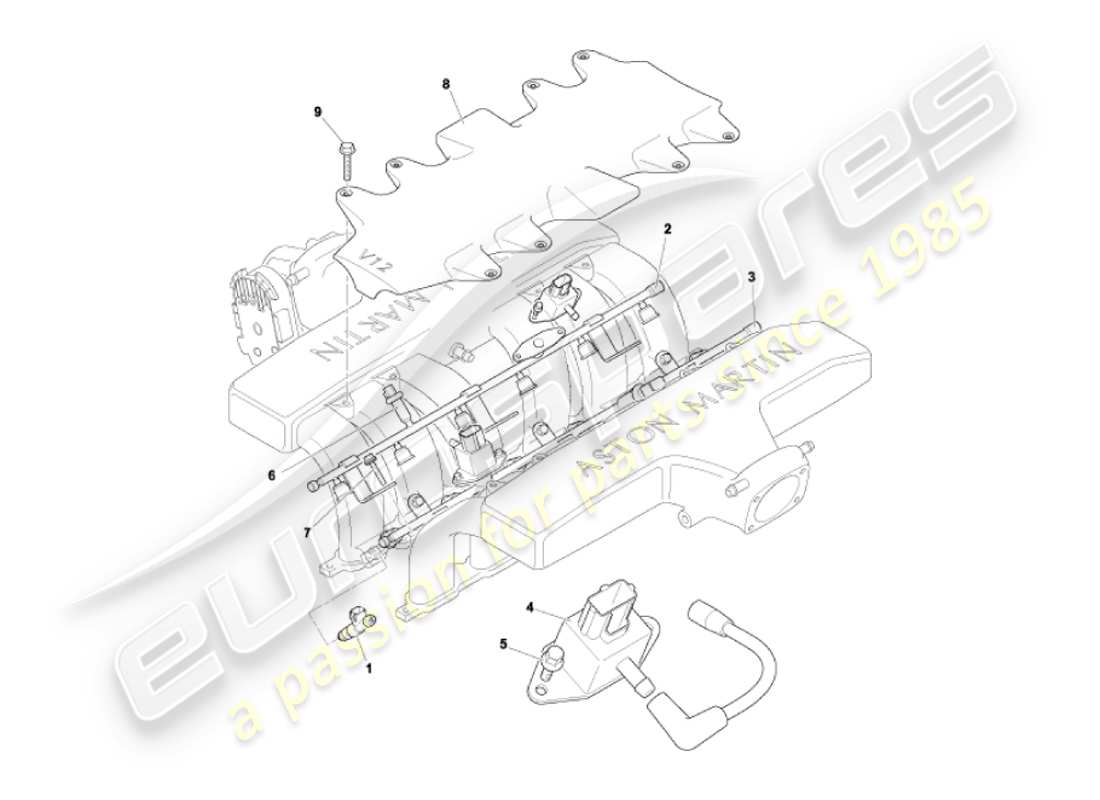 aston martin vanquish (2002) fuel rails & injectors part diagram