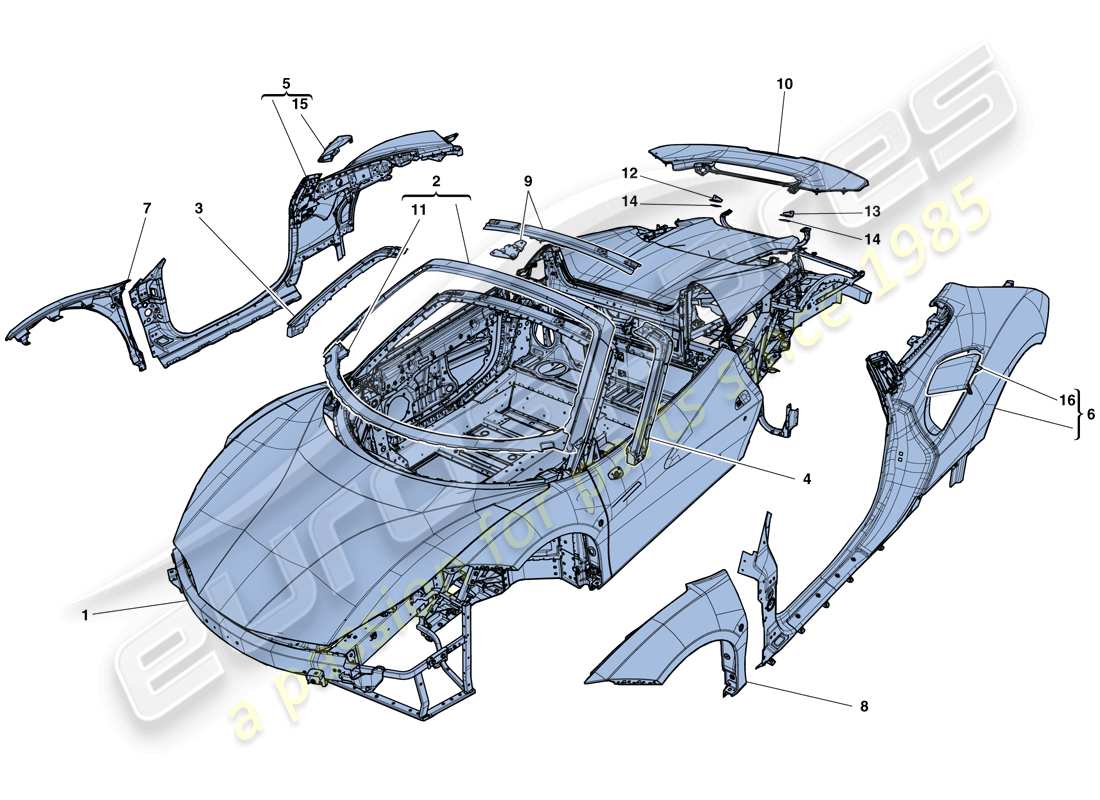 ferrari 488 spider (rhd) bodyshell - external trim parts diagram