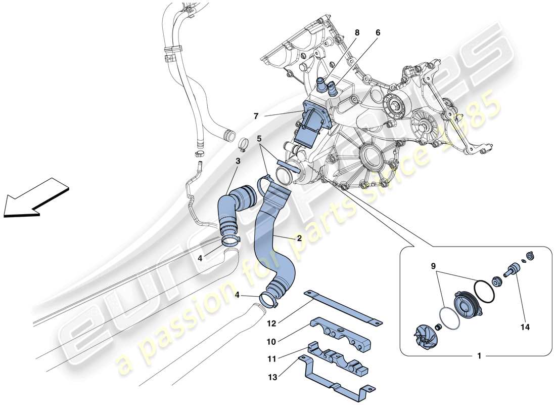 ferrari 458 speciale (usa) cooling - water pump part diagram