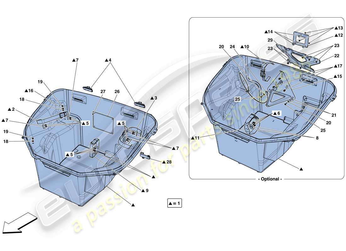 ferrari 488 spider (usa) front compartment trim part diagram