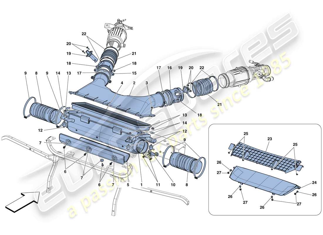 ferrari 488 spider (usa) air filter, air intake and ducts parts diagram