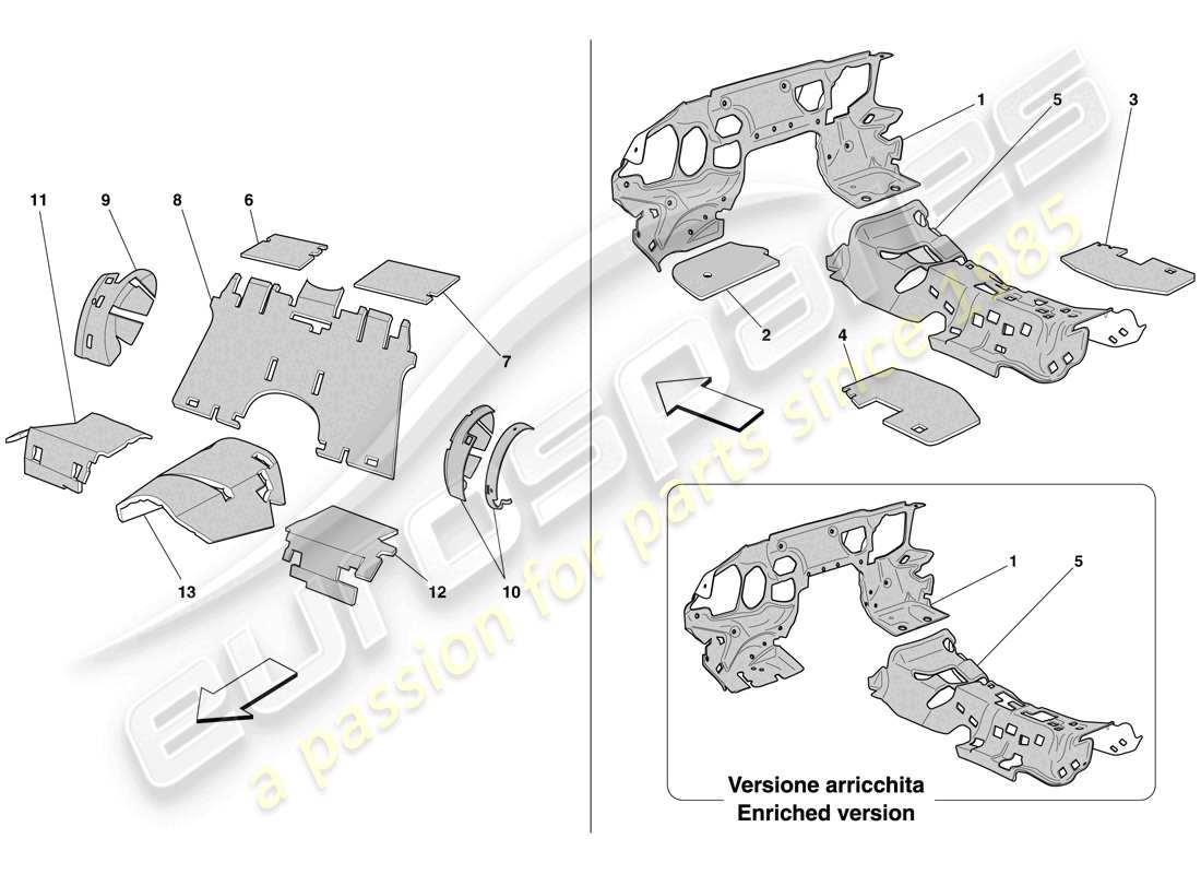 ferrari 612 sessanta (europe) passenger compartment insulation parts diagram