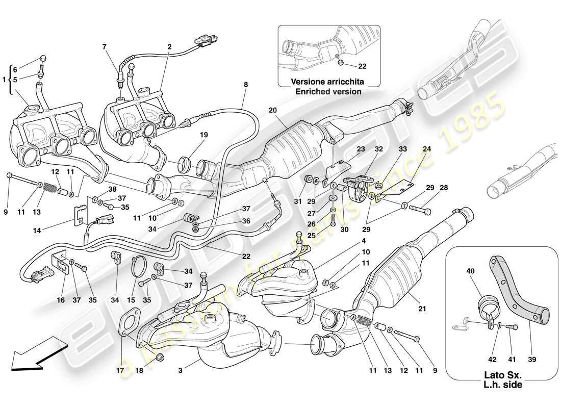 ferrari 612 sessanta (europe) front exhaust system part diagram