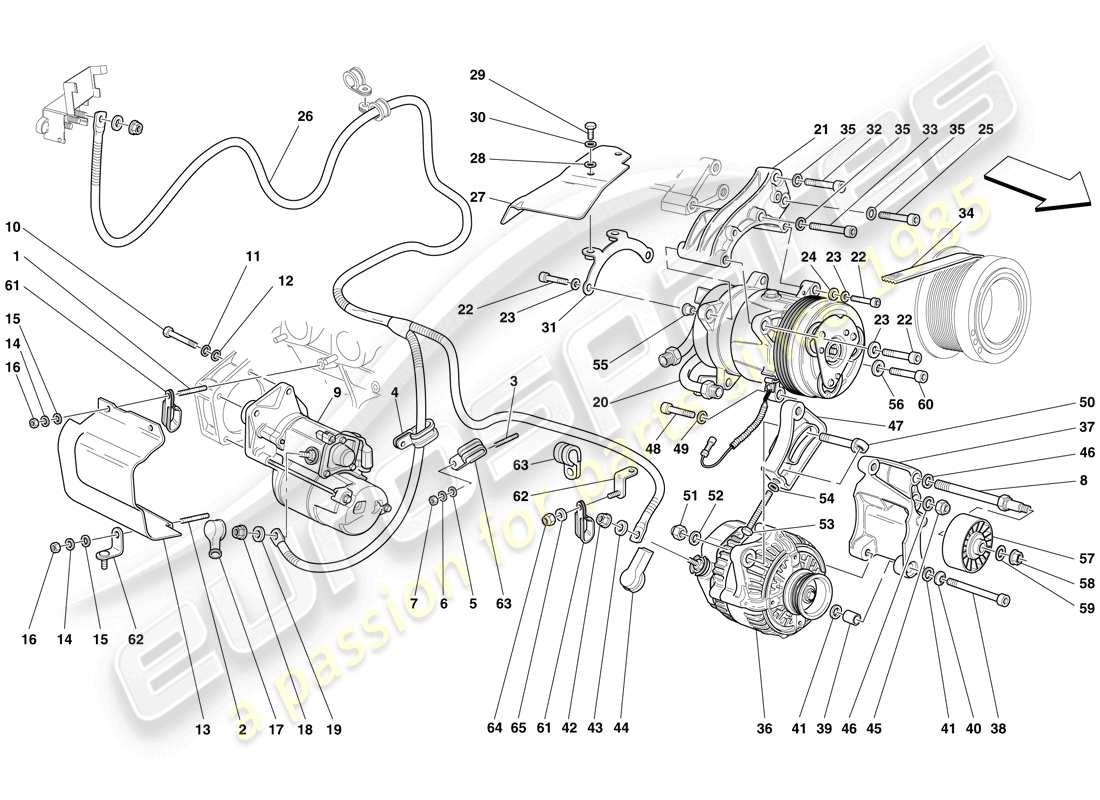 ferrari 612 sessanta (europe) alternator - starter motor - ac compressor part diagram