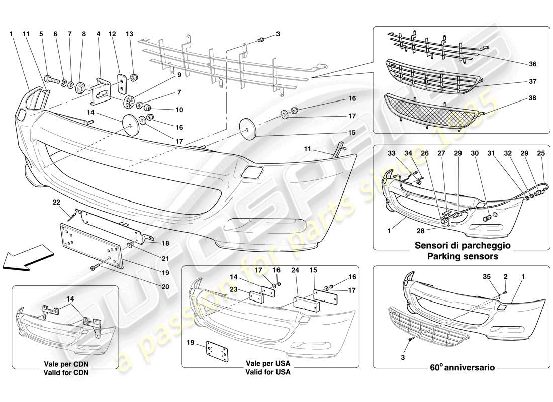 ferrari 612 sessanta (europe) front bumper part diagram