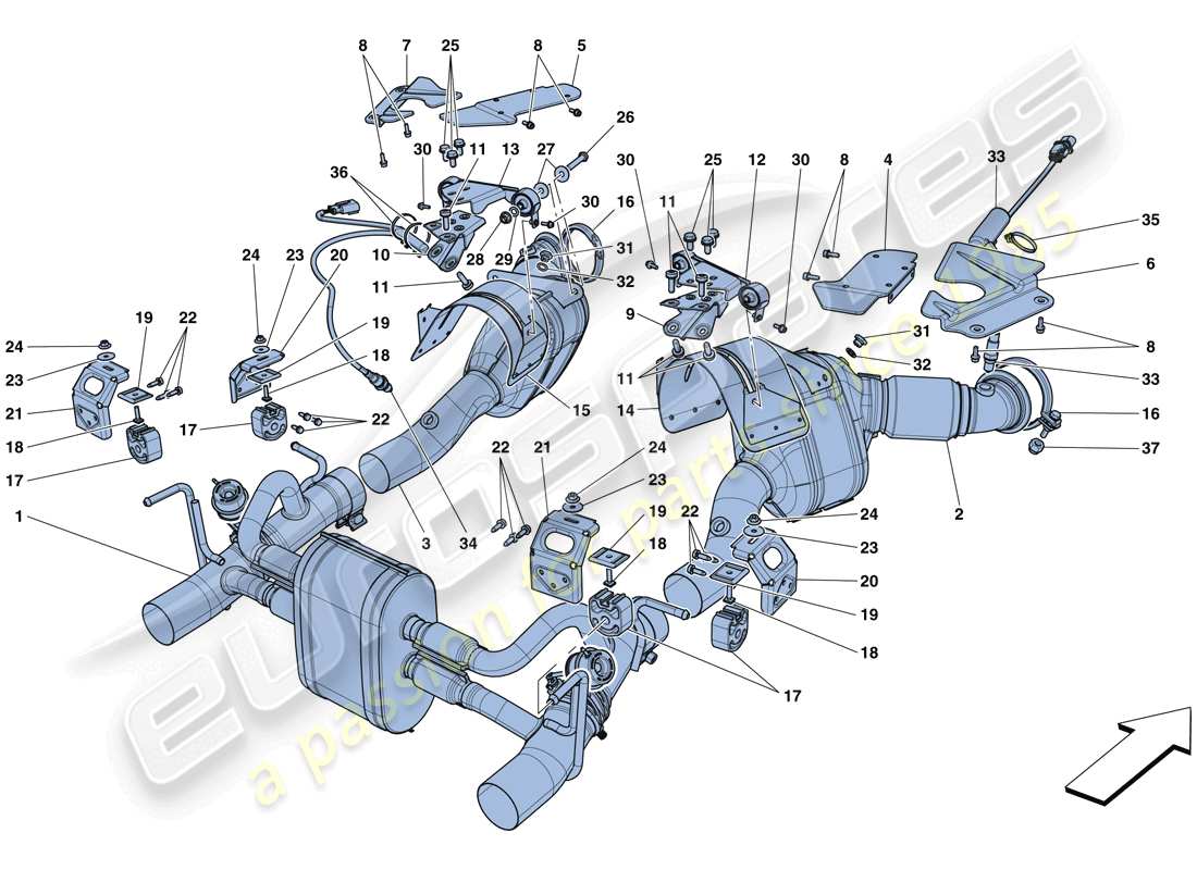 ferrari 488 spider (usa) exhaust system parts diagram