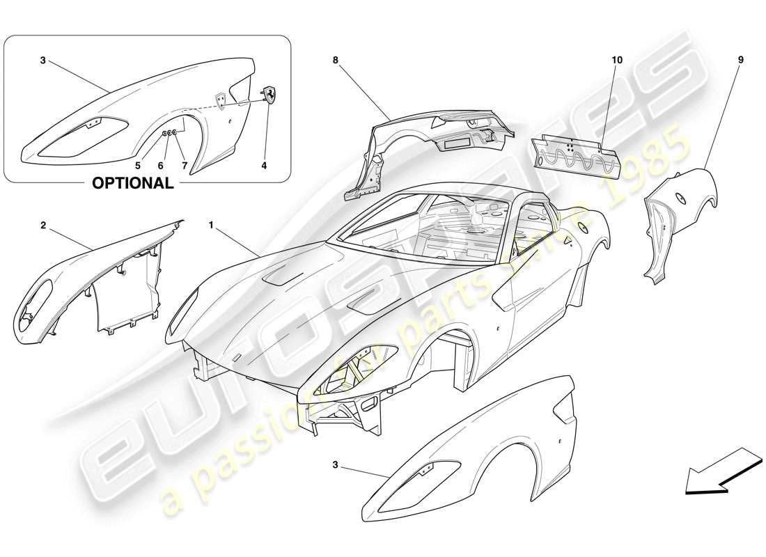 ferrari 599 gtb fiorano (usa) bodyshell - external trim part diagram