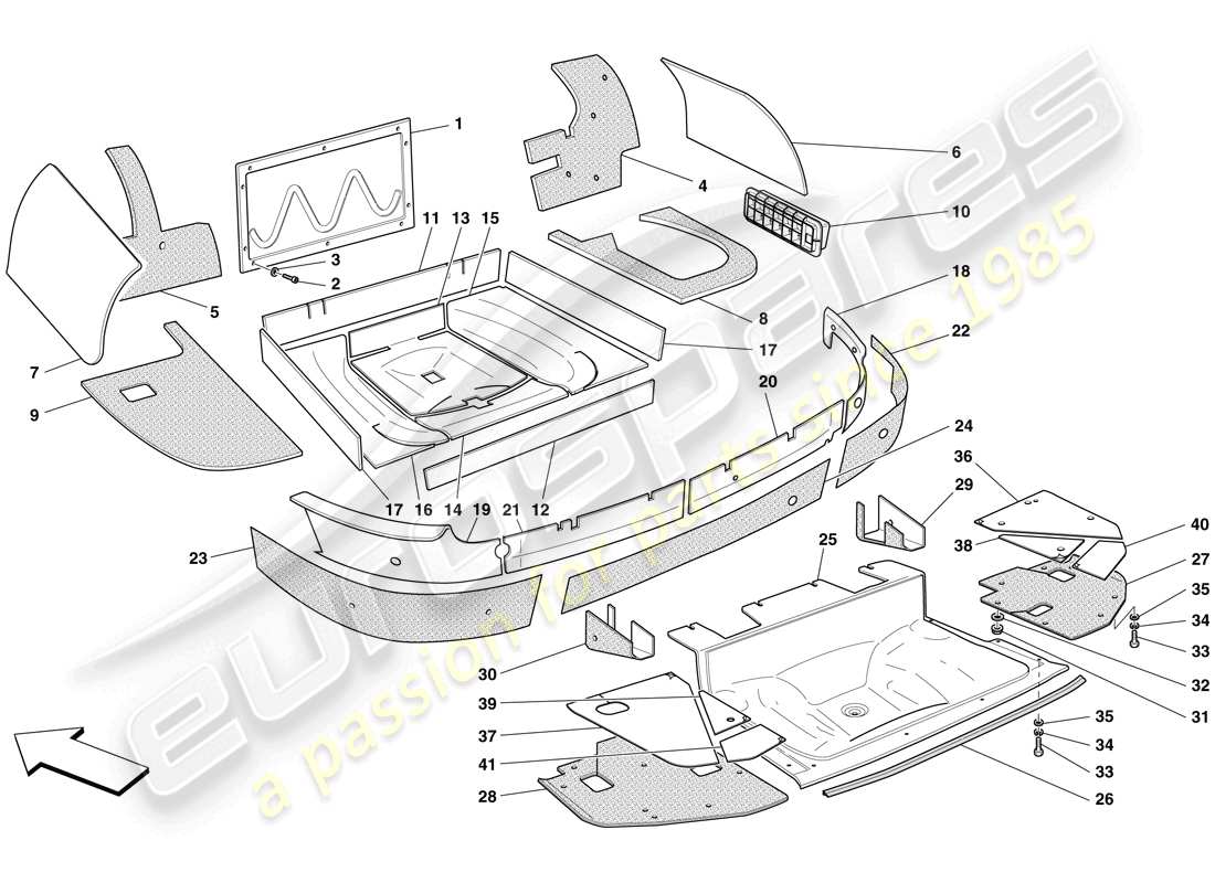 ferrari 599 sa aperta (europe) luggage compartment insulation parts diagram