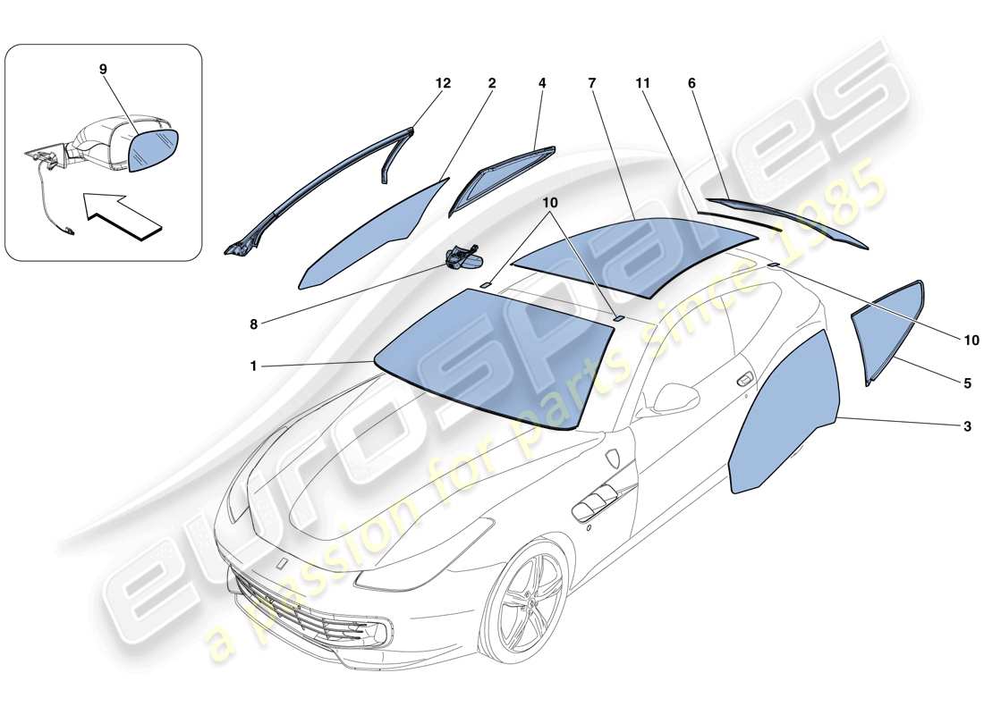 ferrari gtc4 lusso t (europe) screens, windows and seals part diagram