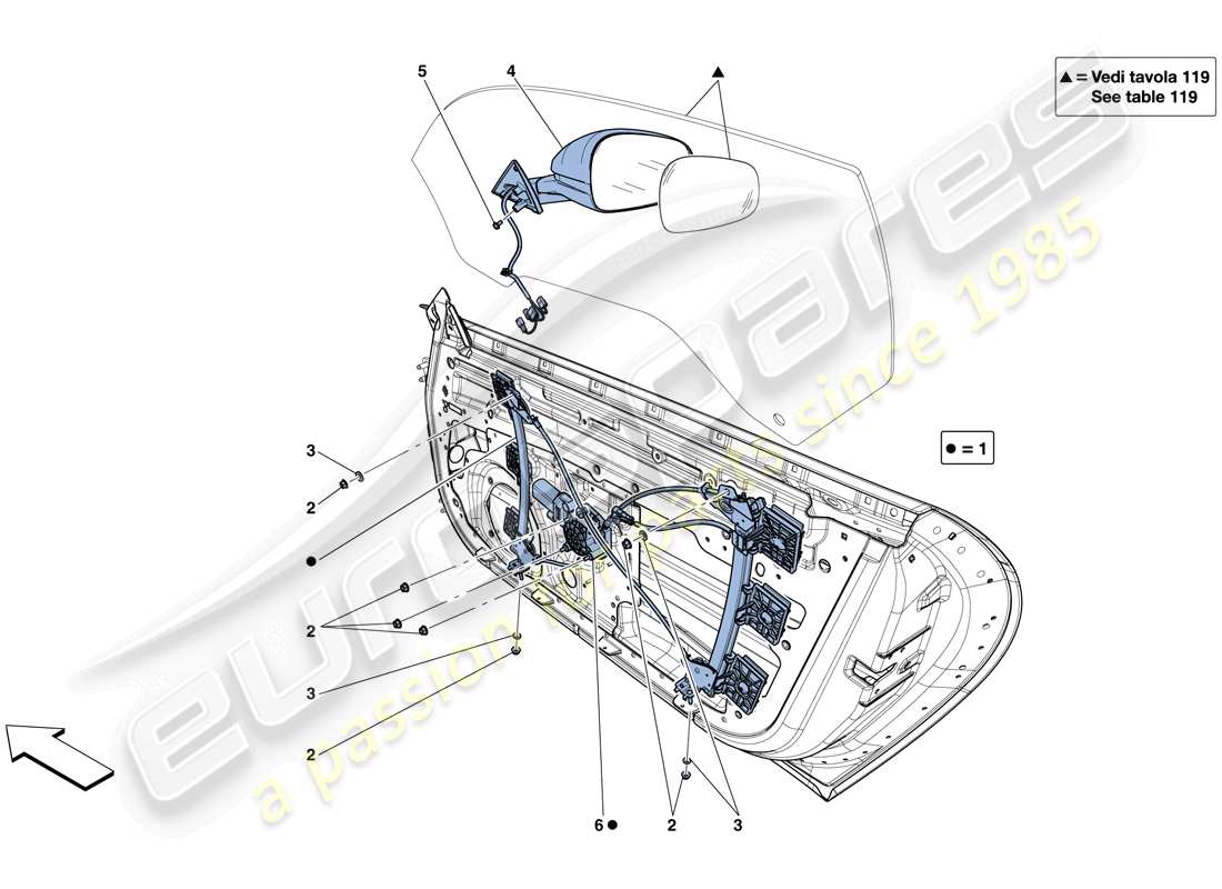 ferrari f12 berlinetta (usa) doors - power windows and rear-view mirror parts diagram