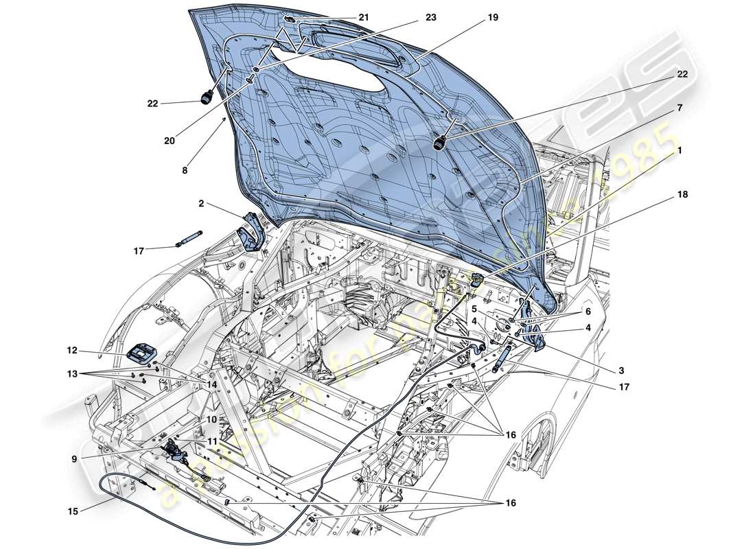 ferrari f12 berlinetta (europe) front lid and opening mechanism parts diagram