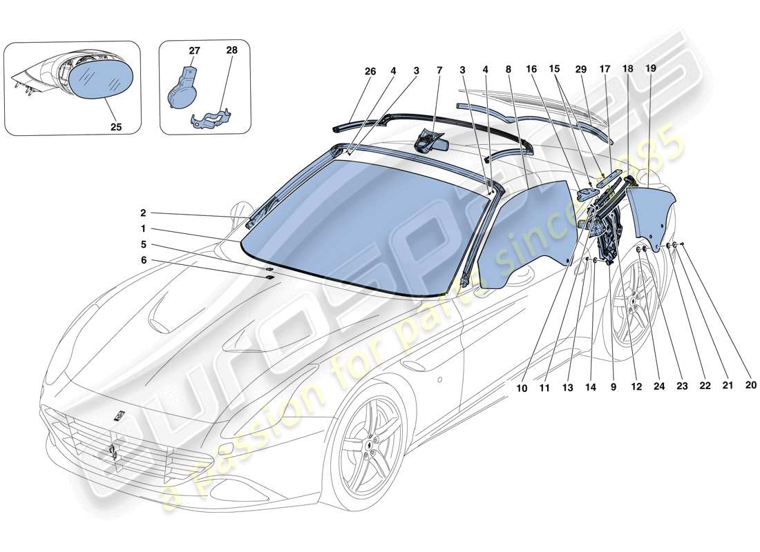 ferrari california t (europe) screens, windows and seals parts diagram