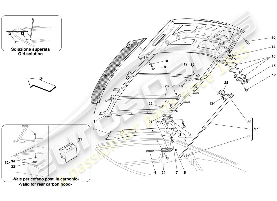 ferrari f430 scuderia spider 16m (europe) engine compartment lid parts diagram