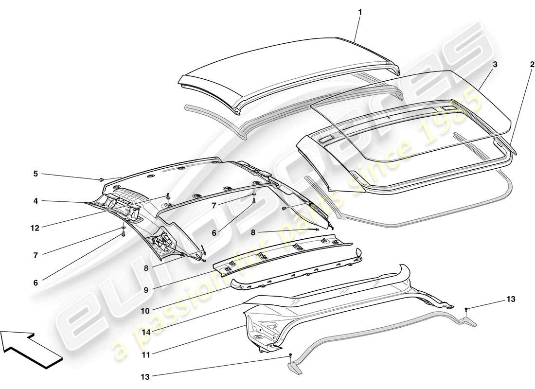 ferrari california (rhd) electric roof: trim part diagram