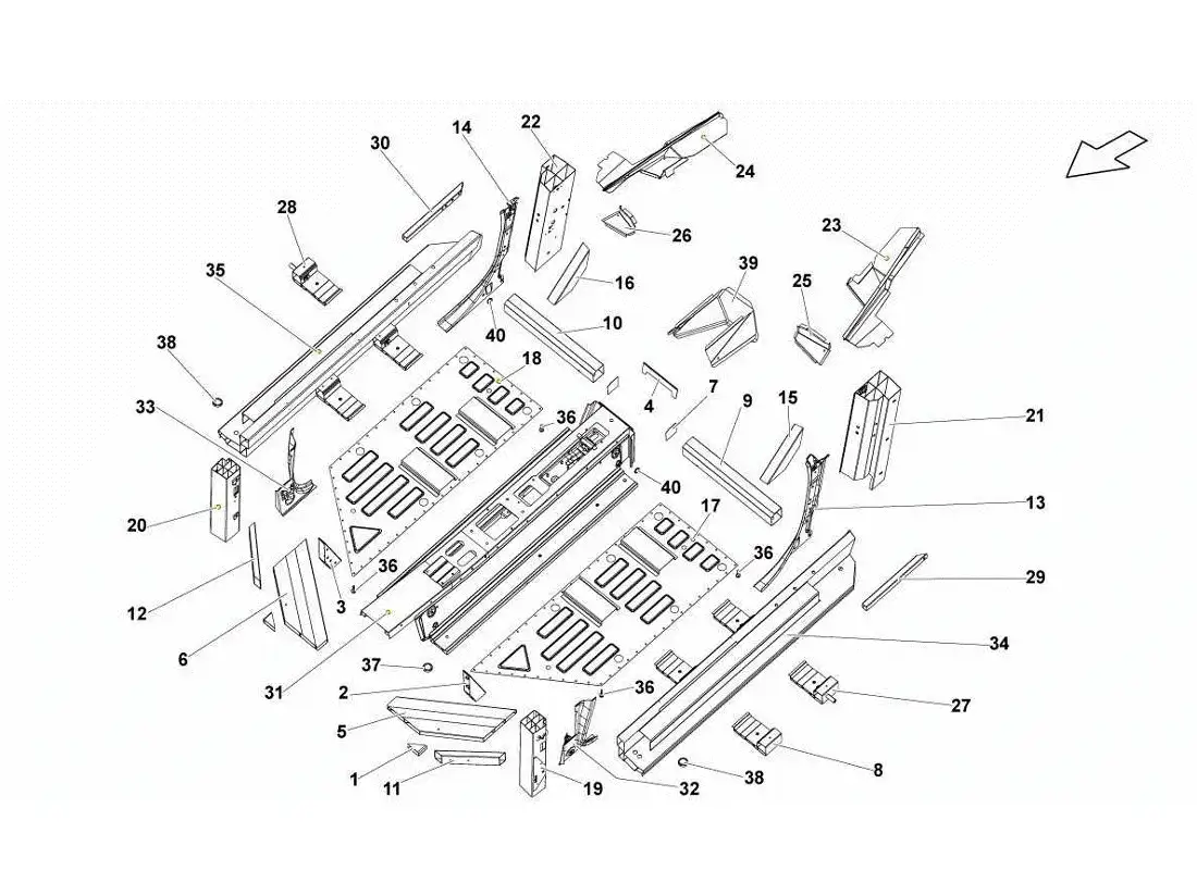 lamborghini gallardo lp570-4s perform center frame elements parts diagram
