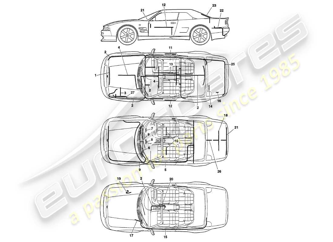 aston martin v8 volante (2000) harnesses part diagram