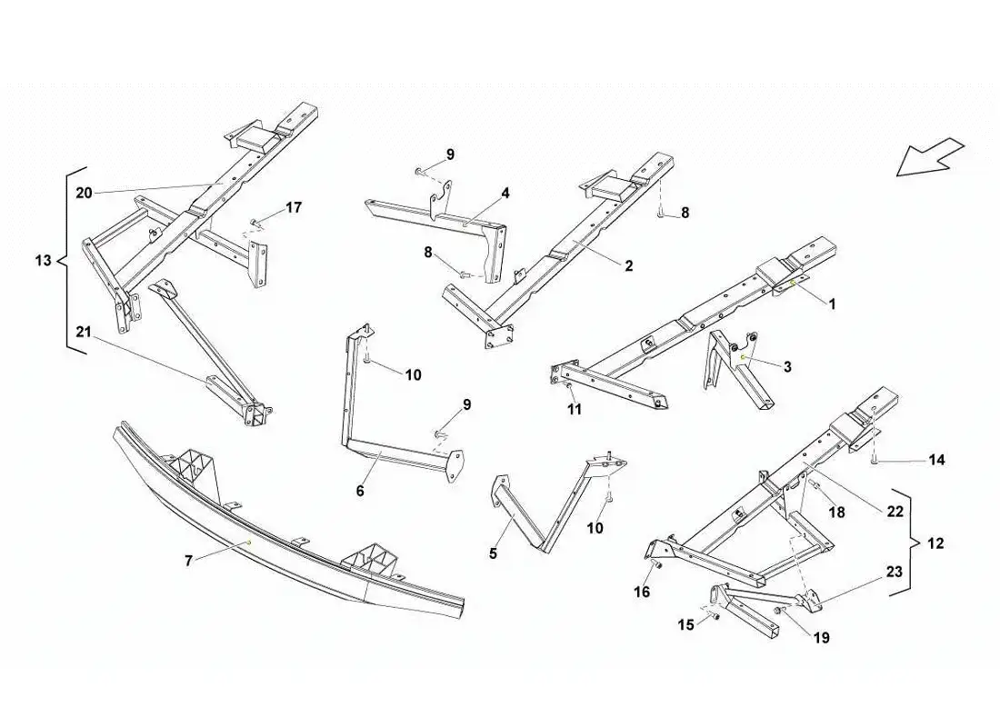 lamborghini gallardo lp570-4s perform front frame attachments parts diagram