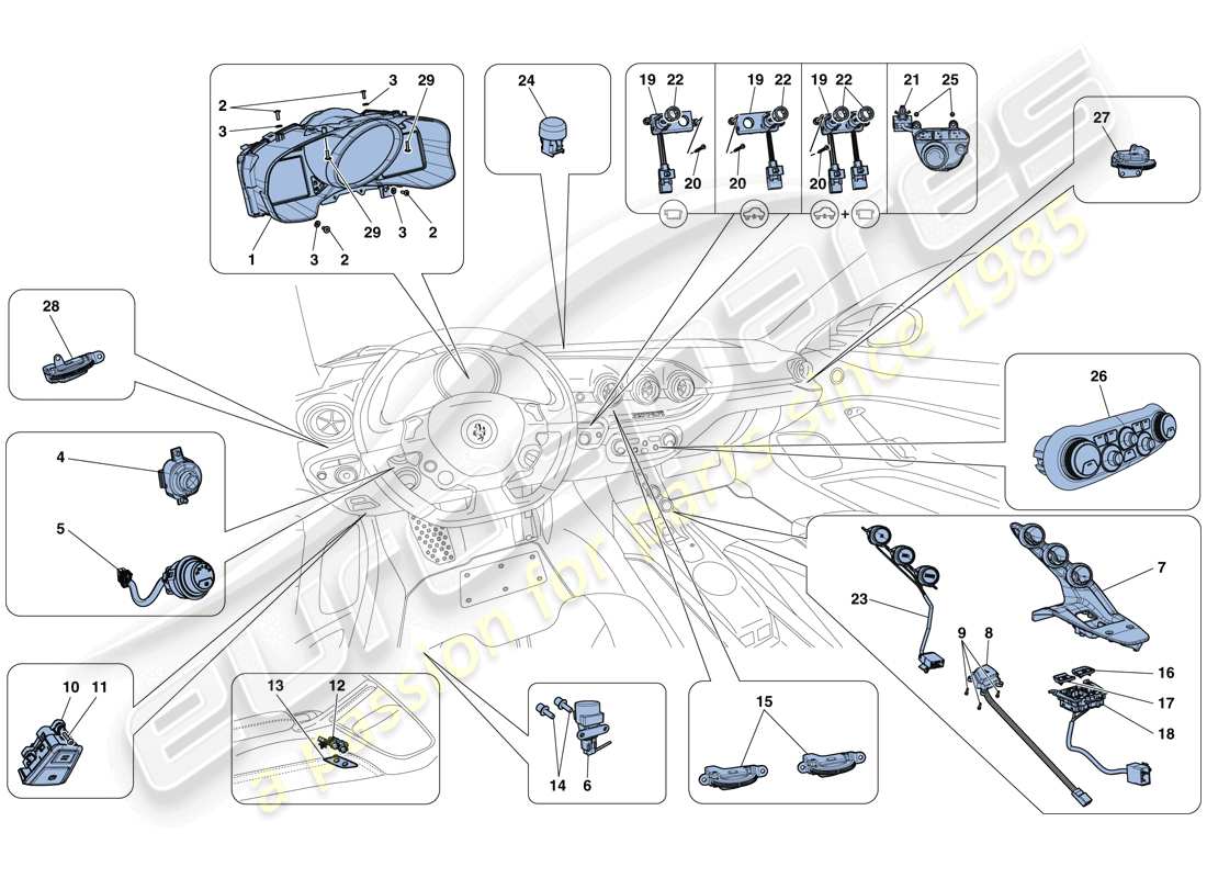 ferrari f12 tdf (usa) dashboard and tunnel instruments part diagram