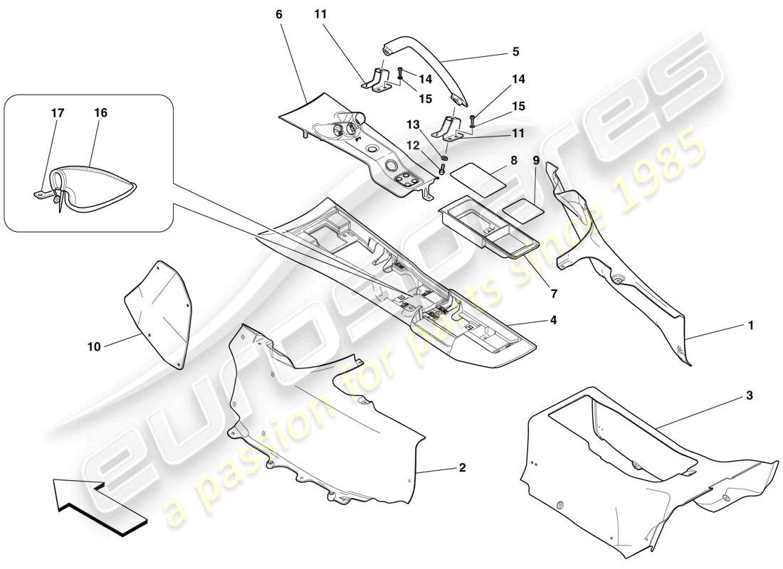 ferrari 599 sa aperta (rhd) tunnel - substructure and accessories part diagram